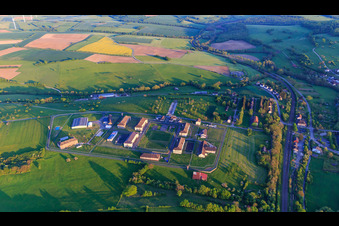 Oblique view of Prison secured with walls and fences Centre de Détention in Oermingen in the state Bas-Rhin, France