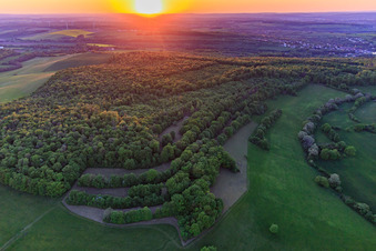Aerial view of Sunset above the Saar in Kalhausen in the state Moselle, France
