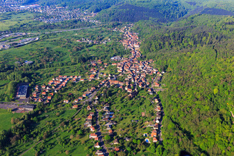 View of the village on the edge of the Northern Vosges from the north in Saint-Jean-Saverne in the state Bas-Rhin, France