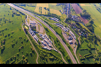 Aerial photograpy of Aire de Saverne motorway council area Eckartswiller on the A4 in Eckartswiller in the state Bas-Rhin, France