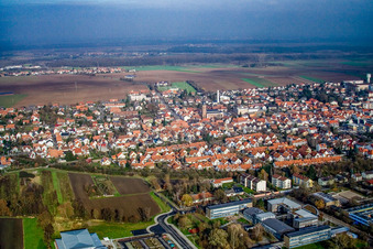 Aerial photograpy of City center from the southwest in Kandel in the state Rhineland-Palatinate, Germany