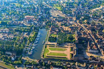 Aerial photograpy of Castle and park Château des Rohan at the port Port de Saverne in Saverne in the state Bas-Rhin, France