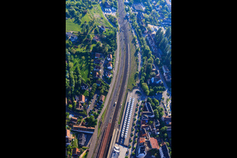 Buildings, platform and tracks at Gare de Saverne station in Saverne in the state Bas-Rhin, France