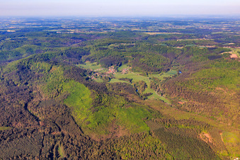Aerial view of Village view in the Northern Vogense from the northeast in Hinsbourg in the state Bas-Rhin, France