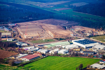 Aerial view of Am Horst industrial area in the district Minderslachen in Kandel in the state Rhineland-Palatinate, Germany