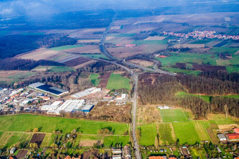 Aerial photograpy of Am Horst industrial area in the district Minderslachen in Kandel in the state Rhineland-Palatinate, Germany