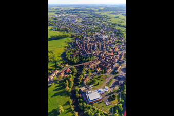 Aerial view of Overview of towns from the north in Sarralbe in the state Moselle, France