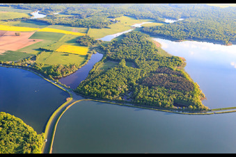 Oblique view of Intersection of the two canals, the Rhine-Marne Canal and the Canal des houllères de la Sarre in the lakes Le Petit Étang and Le Grand Ruisseau in Gondrexange in the state Moselle, France