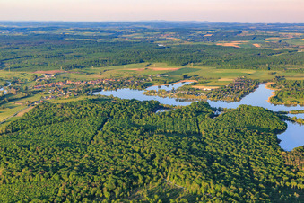 Aerial view of View of the town at Lake Mittersheim from the west in Mittersheim in the state Moselle, France