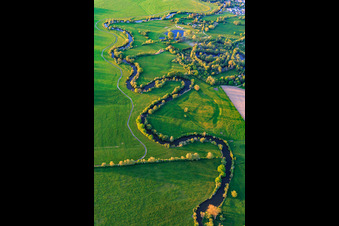 Aerial view of Meandering course of the Saar in Keskastel in the state Bas-Rhin, France