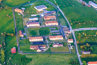 Prison secured with walls and fences Centre de Détention in Oermingen in the state Bas-Rhin, France out of the air