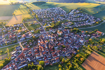 View of the lovely Taubertal in the morning from the northwest in the district Impfingen in Tauberbischofsheim in the state Baden-Wuerttemberg, Germany