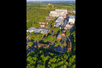 Aerial photograpy of Würth Industrie Service GmbH & Co. KG on the Drillberg from the east in Bad Mergentheim in the state Baden-Wuerttemberg, Germany