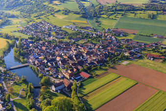 Overview of the town from the west in the district Elpersheim in Weikersheim in the state Baden-Wuerttemberg, Germany