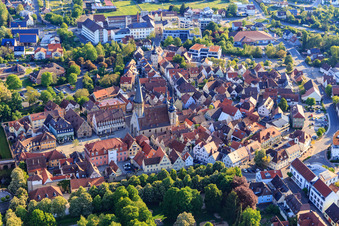 Old town with St. George's Church on the market square, castle administration Weikersheim on the castle square in Weikersheim in the state Baden-Wuerttemberg, Germany
