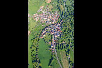 Village view in the lovely Tauberta in the morning from the southeast in the district Archshofen in Creglingen in the state Baden-Wuerttemberg, Germany