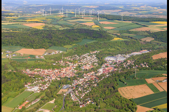 Overview of the lovely Taubertal in the morning from the southeast in Creglingen in the state Baden-Wuerttemberg, Germany