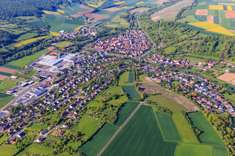 Overview of the lovely Taubertal in the morning from the northeast in Röttingen in the state Bavaria, Germany