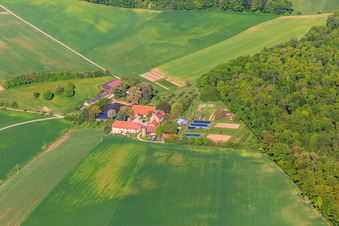 Louisgarde Demeter Courtyard with Pond in the district Nassau in Weikersheim in the state Baden-Wuerttemberg, Germany