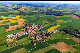 Village overview in the morning from the southwest in the district Vilchband in Wittighausen in the state Baden-Wuerttemberg, Germany