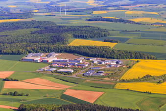 Industrial area on the A81 with recycling center Tauberbischofsheim A81, Alpha Techno Massagesessel GmbH, Michael Weinig AG and Spedition HEIN GmbH in Tauberbischofsheim in the state Baden-Wuerttemberg, Germany