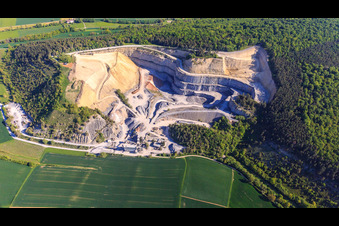 Aerial photograpy of Quarry Werbach of SHB gravel in Werbach in the state Baden-Wuerttemberg, Germany