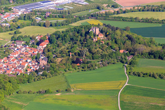 View of the town below the castle Gamburg in the district Gamburg in Werbach in the state Baden-Wuerttemberg, Germany