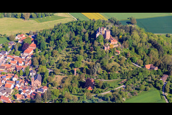 Castle and castle park Gamburg in the district Gamburg in Werbach in the state Baden-Wuerttemberg, Germany out of the air