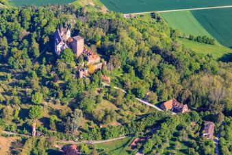 Castle and castle park Gamburg in the district Gamburg in Werbach in the state Baden-Wuerttemberg, Germany seen from above