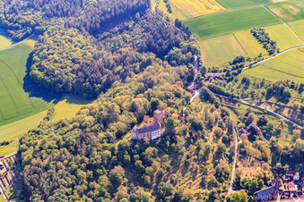 Bird's eye view of Castle and castle park Gamburg in the district Gamburg in Werbach in the state Baden-Wuerttemberg, Germany