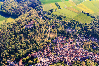 Aerial view of View of the town below the castle Gamburg in the district Gamburg in Werbach in the state Baden-Wuerttemberg, Germany