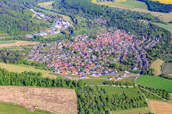 Village view in the lovely Taubertal from the south in the district Reicholzheim in Wertheim in the state Baden-Wuerttemberg, Germany
