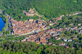 Castle Burg Wertheim above the old town with Main and Tauber in Wertheim in the state Baden-Wuerttemberg, Germany