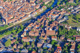 Old town with Tauber Bridge and St. Venantius Church in Wertheim in the state Baden-Wuerttemberg, Germany