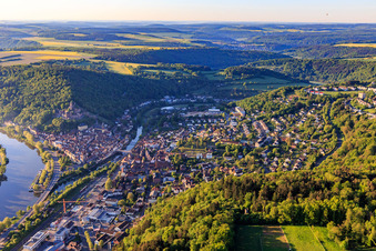 Tauber estuary into the Main below the castle Wertheim from the northeast in Wertheim in the state Baden-Wuerttemberg, Germany