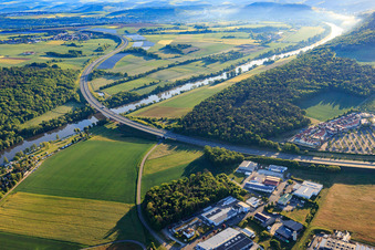 Route of the A3 motorway over the Main in the district Bettingen in Wertheim in the state Baden-Wuerttemberg, Germany