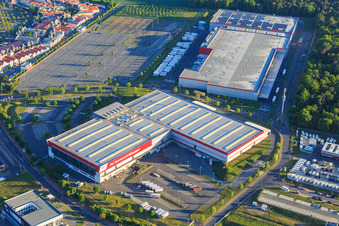 Aerial view of WAREMA Sun Forum in the district Bettingen in Wertheim in the state Baden-Wuerttemberg, Germany