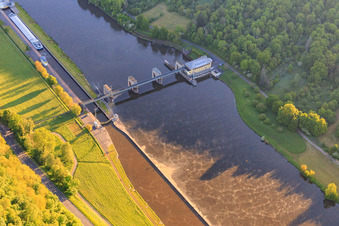 Aerial photograpy of Eichel am Main hydroelectric power plant in Kreuzwertheim in the state Bavaria, Germany