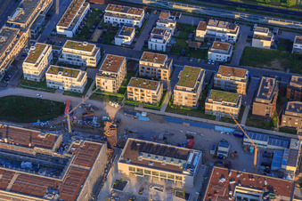 Aerial photograpy of New buildings on Emil-Wachter-Straße in the district Mörsch in Rheinstetten in the state Baden-Wuerttemberg, Germany