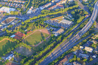 Sports fields of the Turnerschaft Mühlburg 1861 eV and Auto Zschernitz GmbH in the district Mühlburg in Karlsruhe in the state Baden-Wuerttemberg, Germany