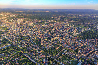 City overview from the northwest in the district Innenstadt-West in Karlsruhe in the state Baden-Wuerttemberg, Germany