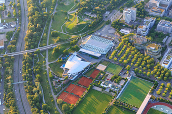 Mount Klotz, Europabad Karlsruhe and Europahalle in the district Südweststadt in Karlsruhe in the state Baden-Wuerttemberg, Germany