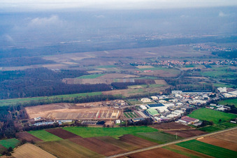 Bird's eye view of Am Horst industrial area in the district Minderslachen in Kandel in the state Rhineland-Palatinate, Germany