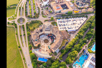 Aerial view of Adventure Hotel "Colosseo" with Wellness & Spa in Europa-Park Rust in Rust in the state Baden-Wuerttemberg, Germany