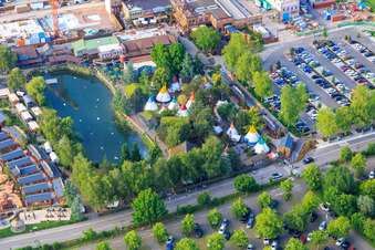 Camp Resort with Indian Tipi Town at the lake of Europapark Rust in Rust in the state Baden-Wuerttemberg, Germany