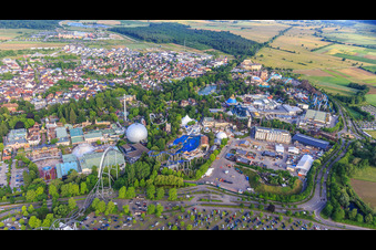Overview of the classic part of Europa-Park Rust from the west in Rust in the state Baden-Wuerttemberg, Germany