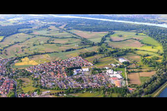 View of the town on the Rhine from the south in Rhinau in the state Bas-Rhin, France
