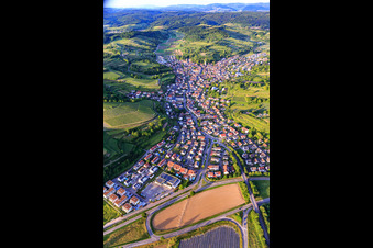 Aerial view of View of the wine-growing village from the southwest in Malterdingen in the state Baden-Wuerttemberg, Germany