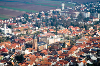 Oblique view of City center from the southwest in Kandel in the state Rhineland-Palatinate, Germany