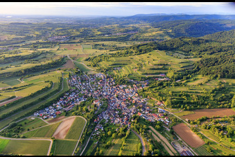 Aerial view of Wine village view from the south in the district Bombach in Kenzingen in the state Baden-Wuerttemberg, Germany